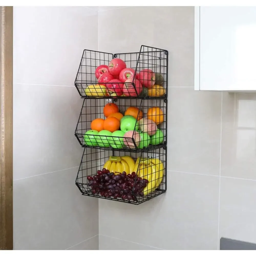 3‑Tier Foldable Stackable Hanging Storage Shelves Mountable Organizer Rack